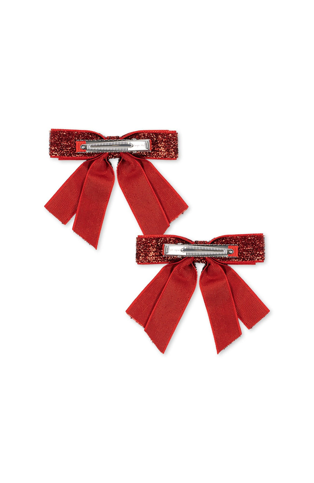 Velvet Double Bow Hair Clips 2-Pack - Red Glitter