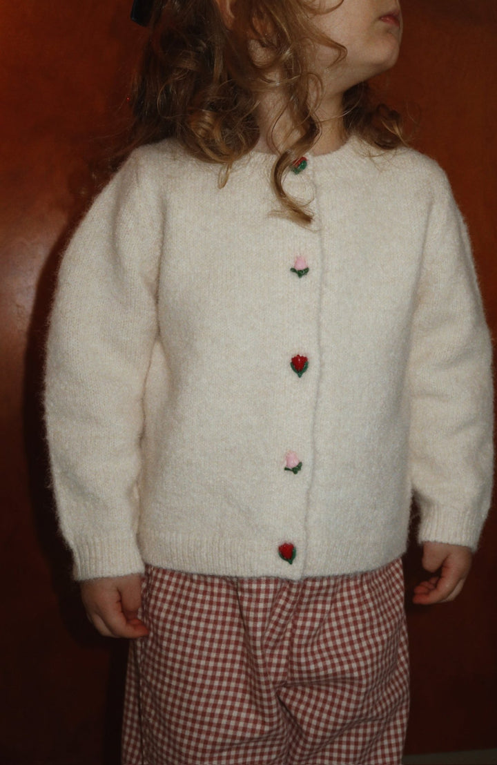 Barn i Foret Slit Pants med krämvit stickad cardigan