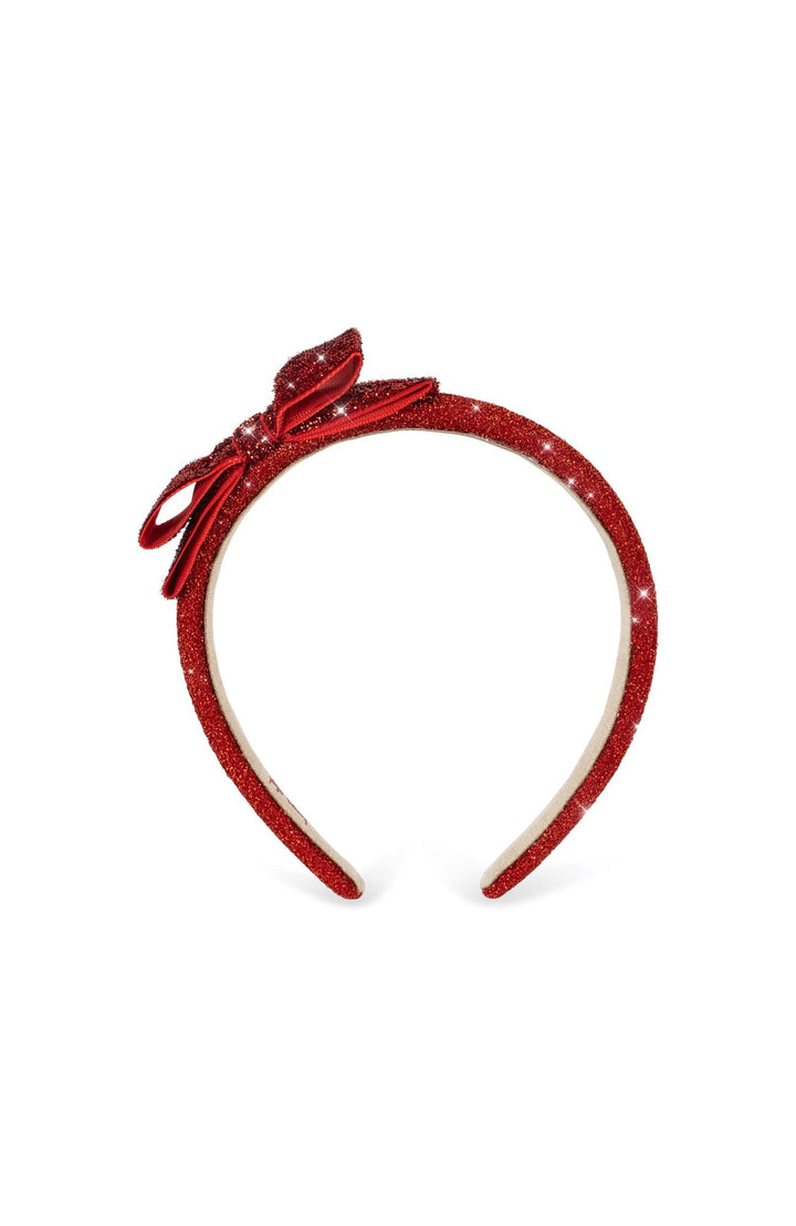 Velvet Bow Hairbrace - Red Glitter