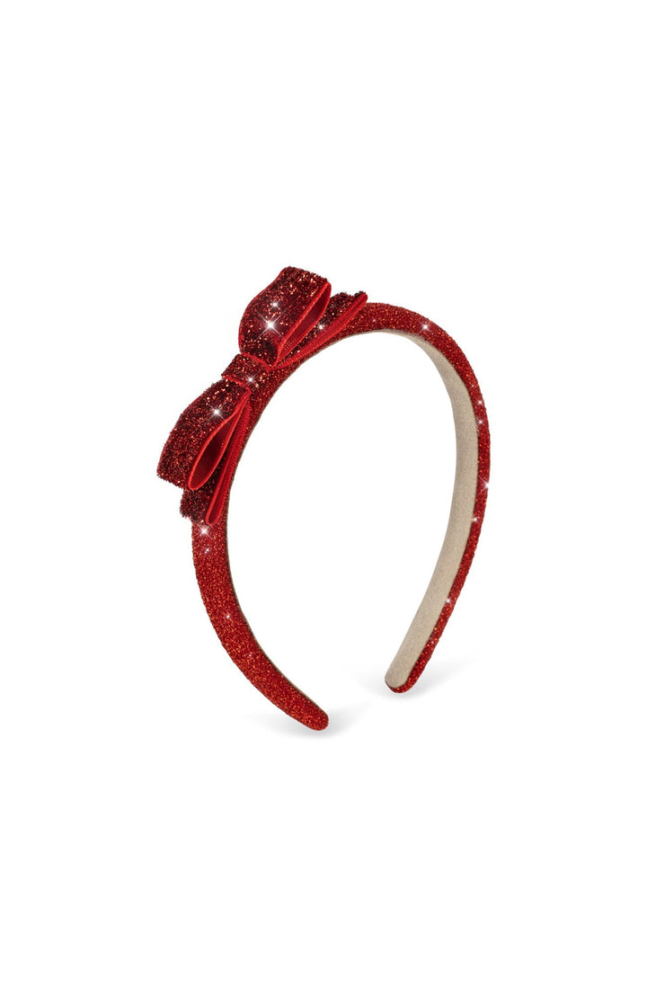 Velvet Bow Hairbrace - Red Glitter