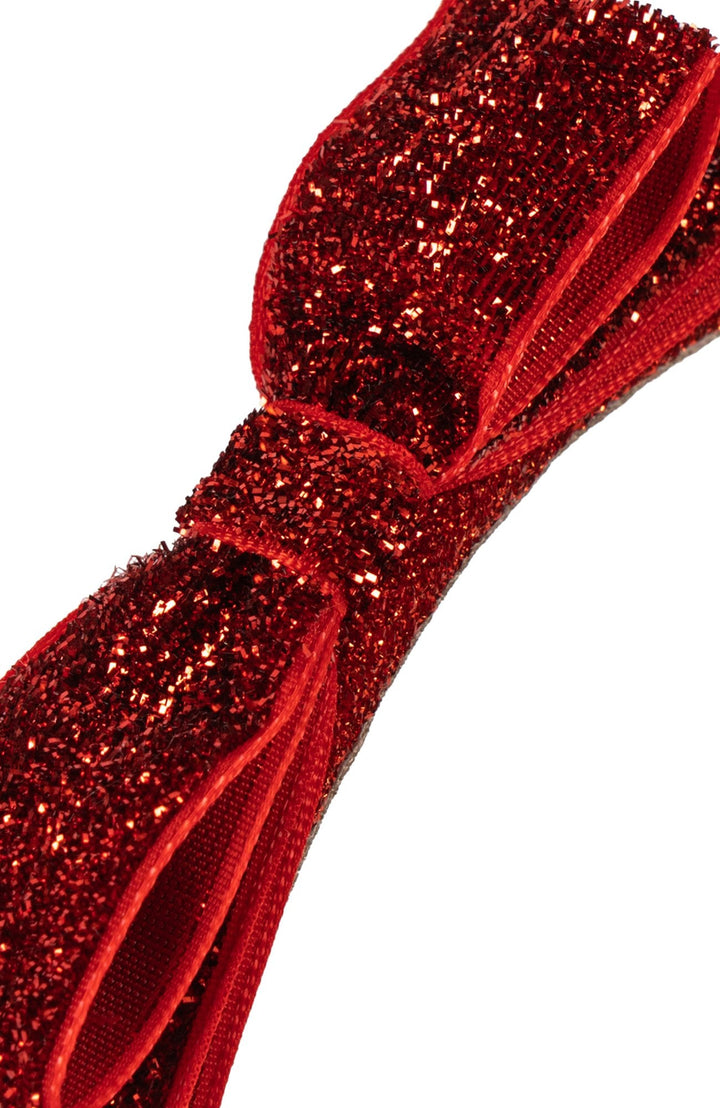 Velvet Bow Hairbrace - Red Glitter