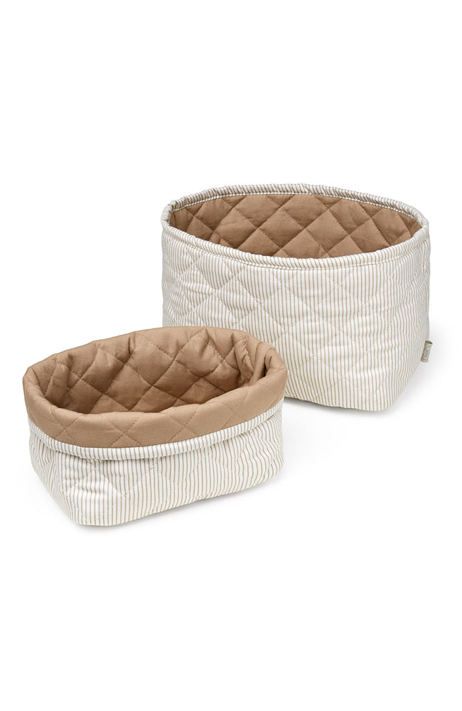 Quilted Storage Basket 2 pack - Classic Stripes Camel