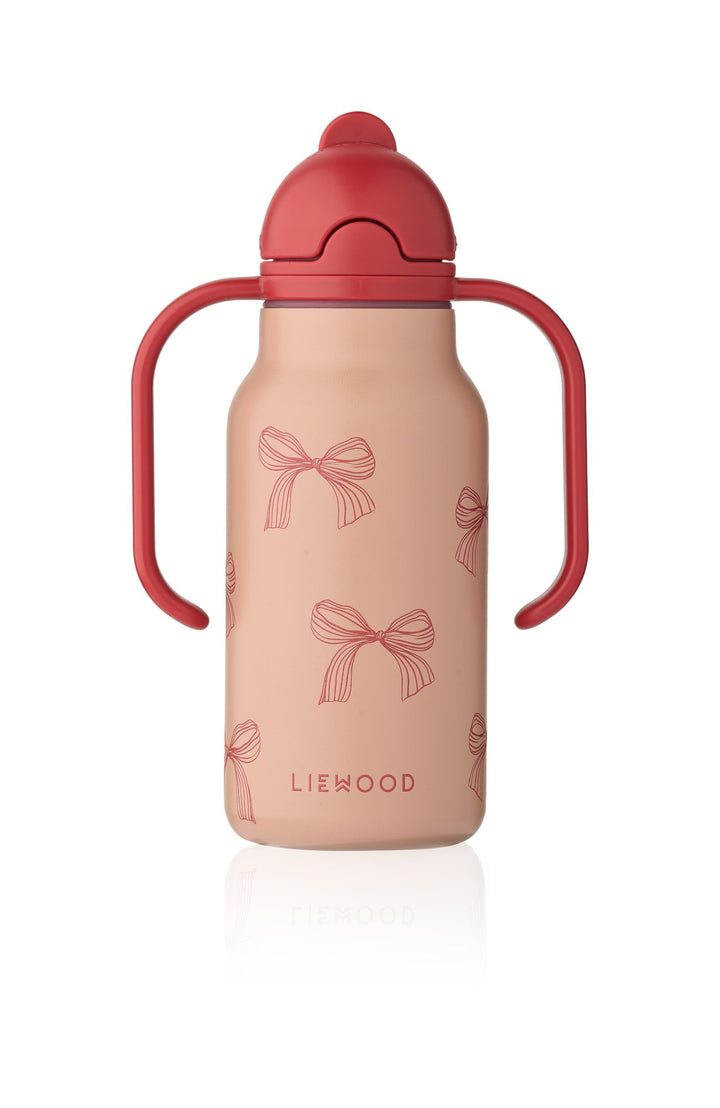 Kimmie vattenflaska 250 ml från Liewood, Bows/Pale tuscany – rosa med röda rosetter, rött lock och handtag