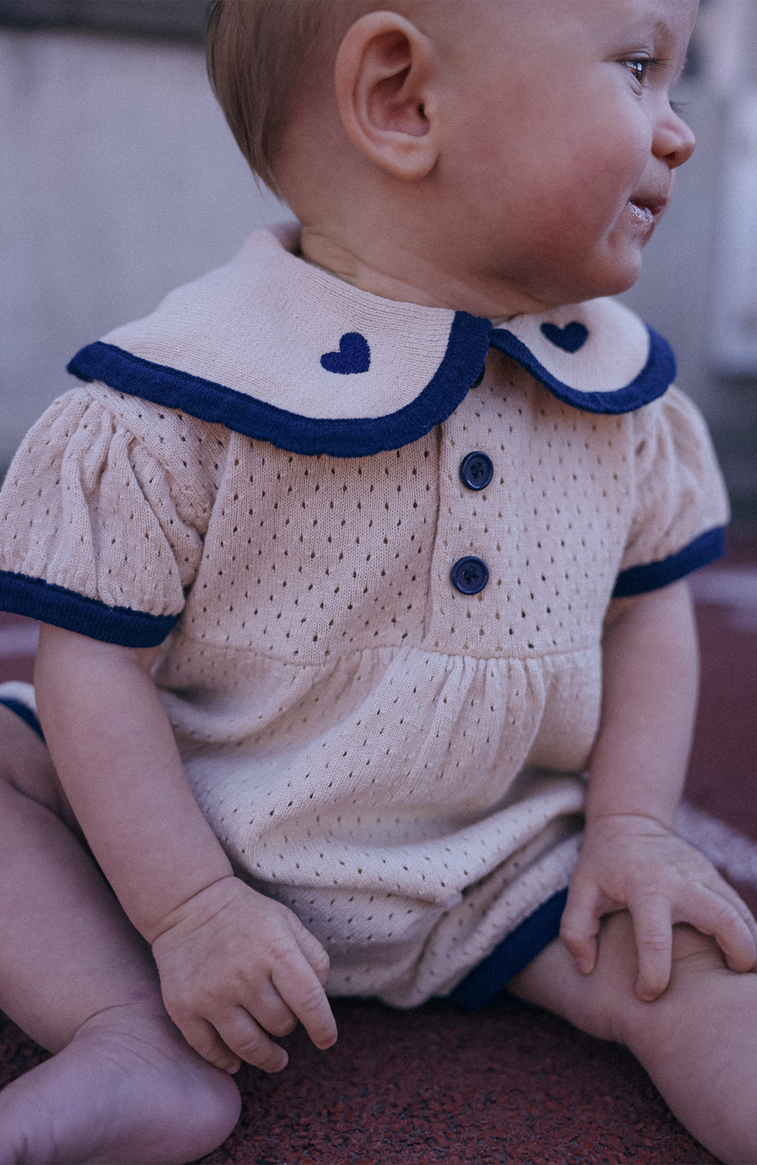 League Sail Romper - Sand/Navy