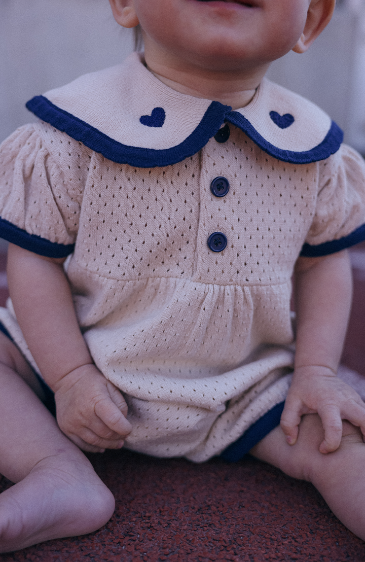 League Sail Romper - Sand/Navy