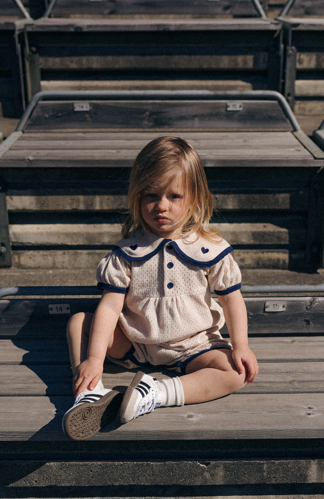 League Sail Romper - Sand/Navy