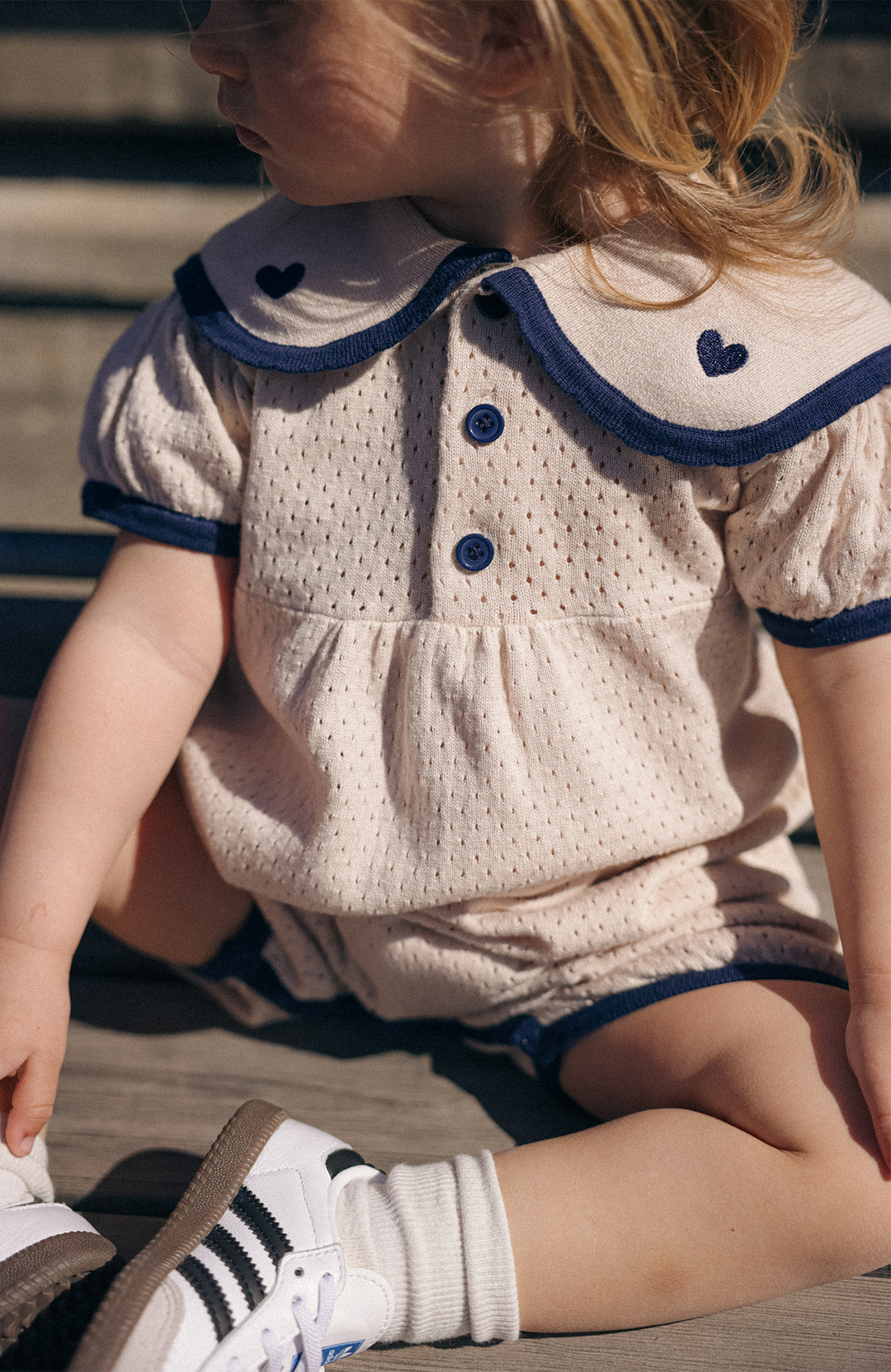 League Sail Romper - Sand/Navy