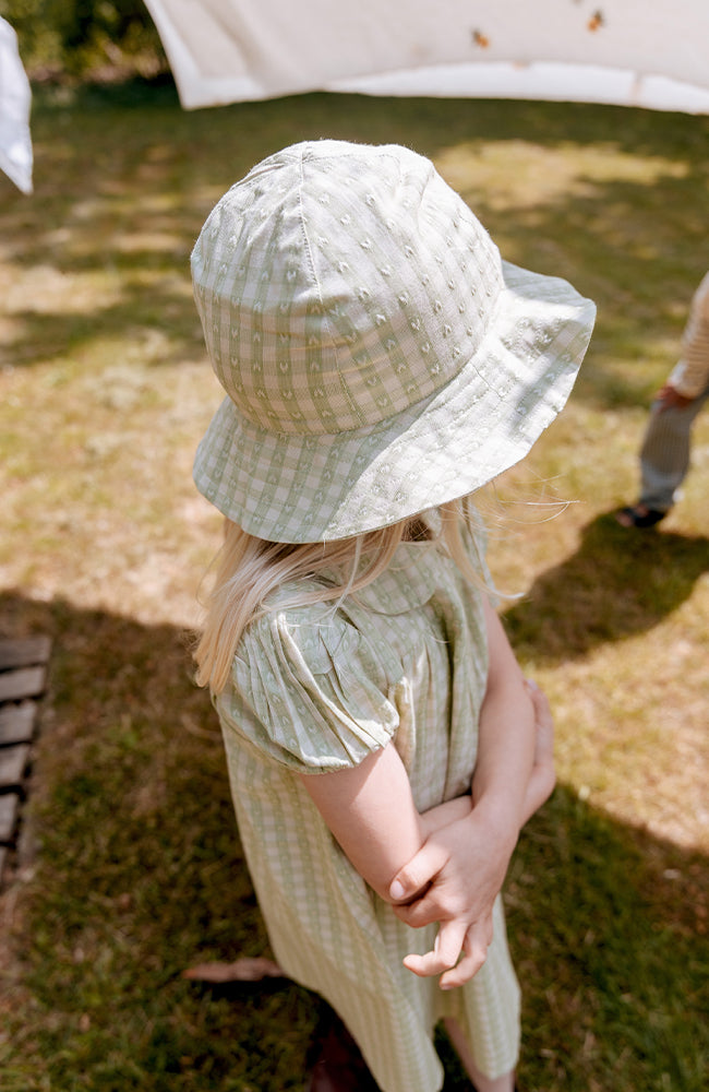 Stella Sun Hat - Lime Gingham Flöss Solhatt