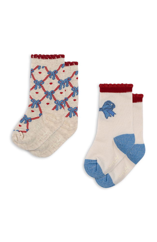 2 pack Jacquard Bow Socks - Bow Mix