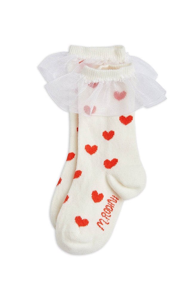 Hearts frill 1-pack socks - White