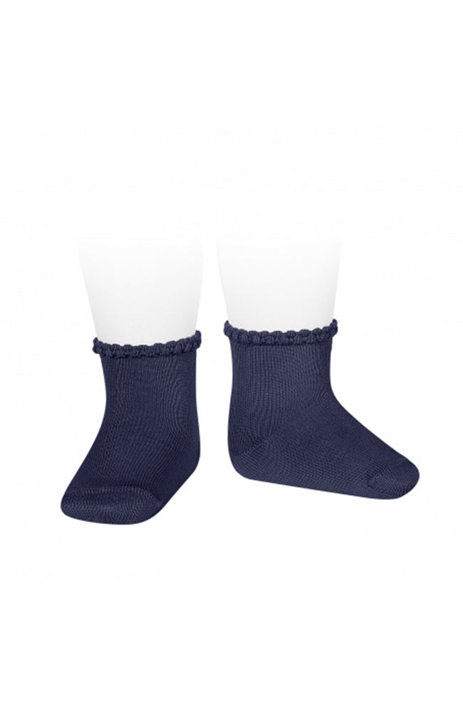 Short Socks w/ Patterned Cuff - Navy Blue Condor Strumpor