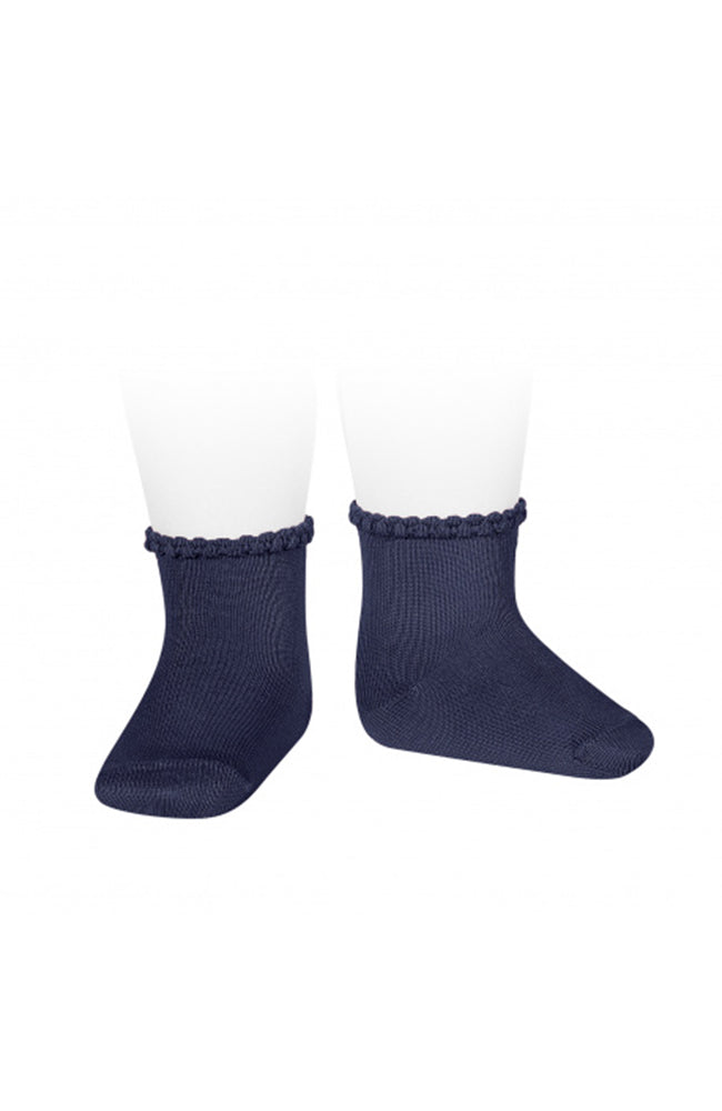Short Socks w/ Patterned Cuff - Navy Blue