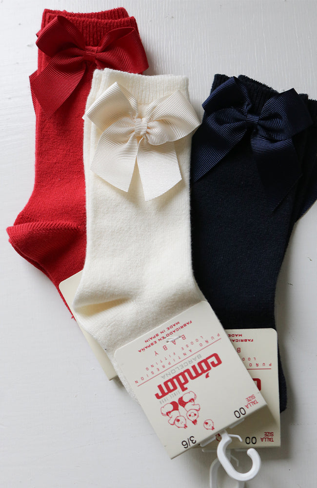 Cotton Knee Socks w/ Side Bow - Navy Blue Condor Strumpor