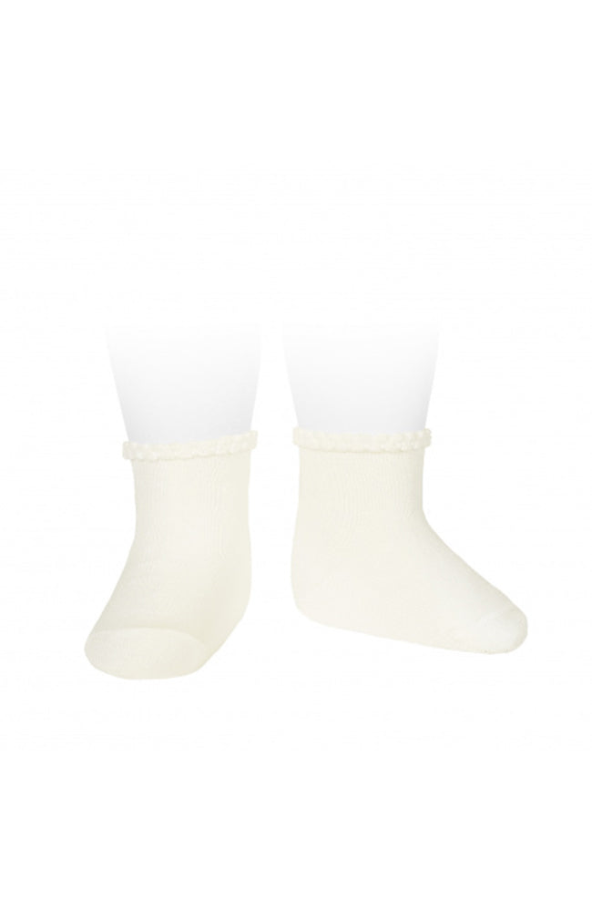 Short Socks w/ Patterned Cuff - Cream Condor Strumpor