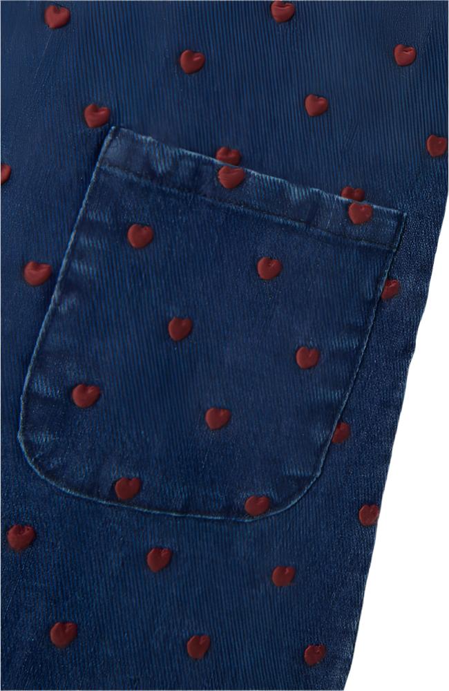 Liva Loose Denim Heart Embroidery Dress - Dark Blue