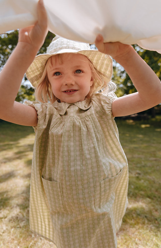 Stella Sun Hat - Lime Gingham Flöss Solhatt