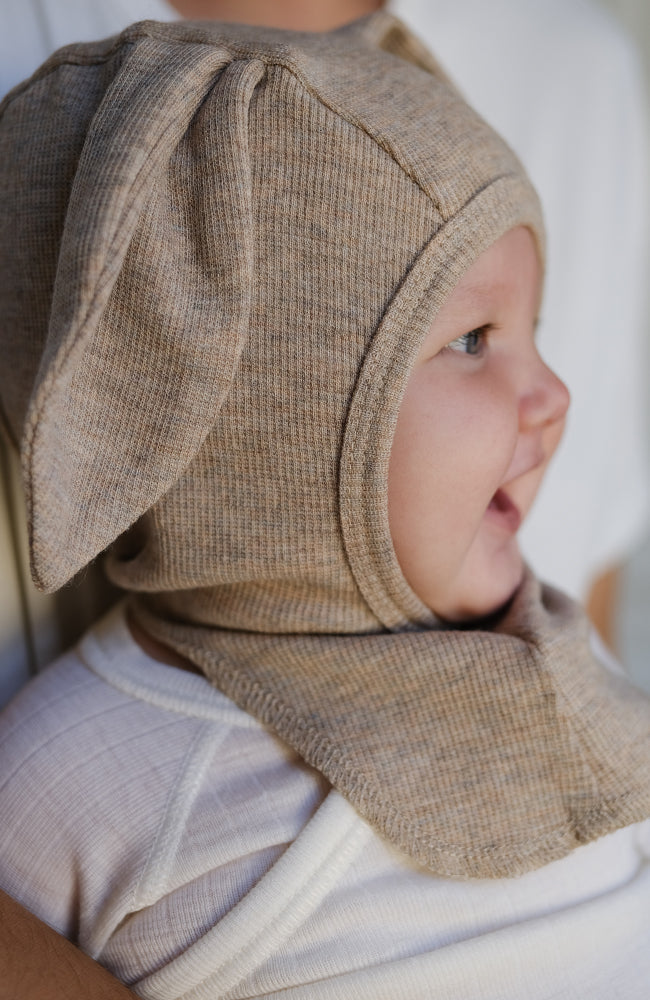 Balaclava Ears Wool Rib - Camel Melange