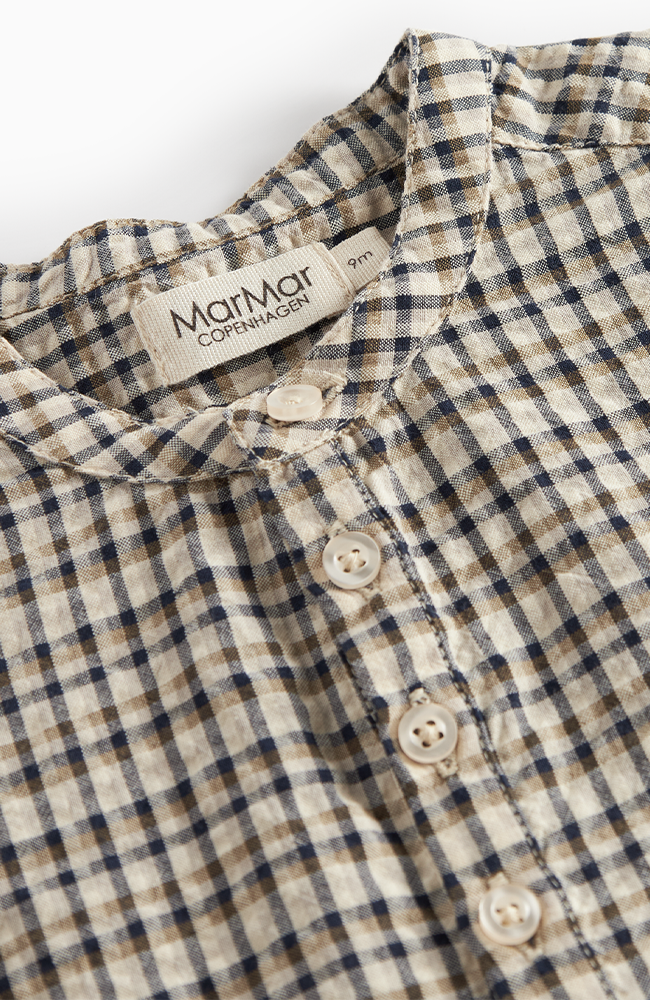 Totoro Seersucker Check Top Baby - Pilot Navy Check MarMar Copenhagen Skjorta