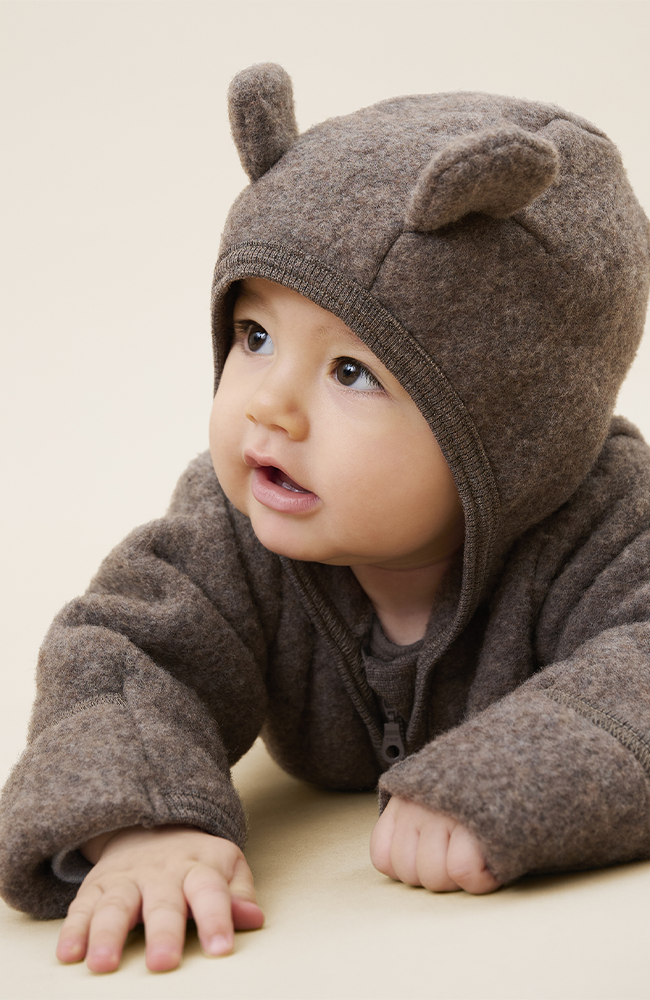 Pram Suit Ears Wool Fleece - Brown Melange HUTTEliHUT ytterkläder