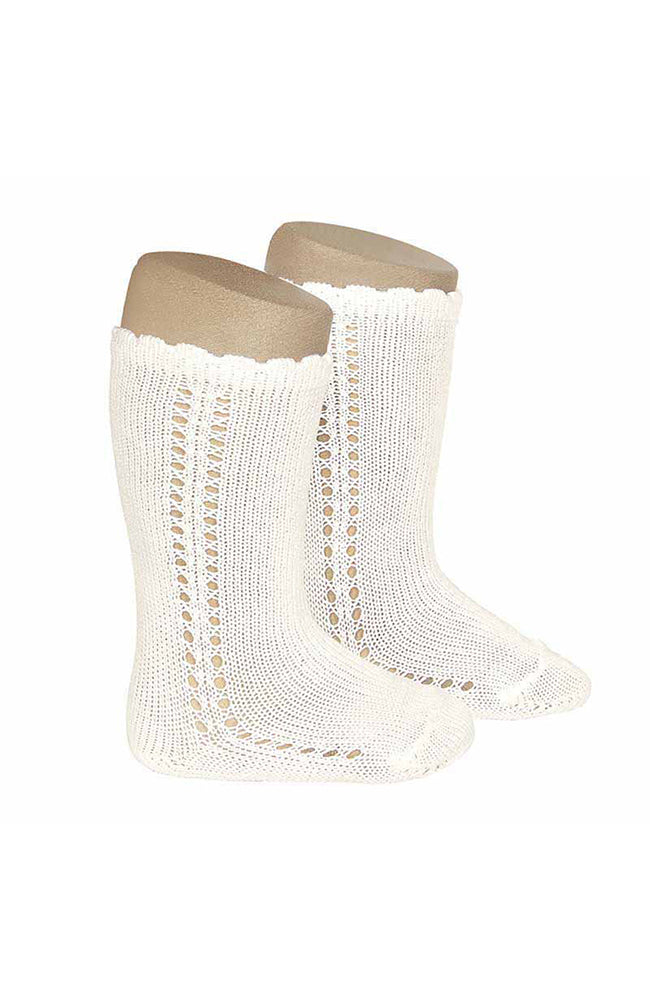 Perle Knee Socks w/ Side Openwork - Cream Condor Strumpor