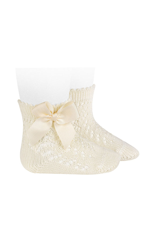 Perle Cotton Openwork Socks w/ Bow - Cream Condor Strumpor