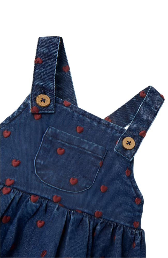 Liva Dress Denim Heart Embroidery - Dark Blue