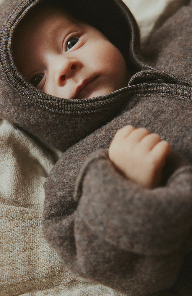 Allie Babysuit w/ears Wool Fleece - Camel