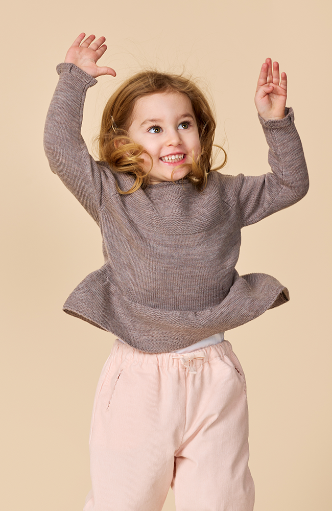 Merino Knit Blouse w/ Frill - Natural Melange