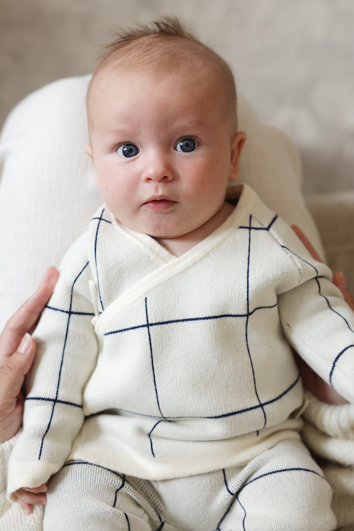 Wrap Cardigan - Navy/Cream Poppedi Cardigan