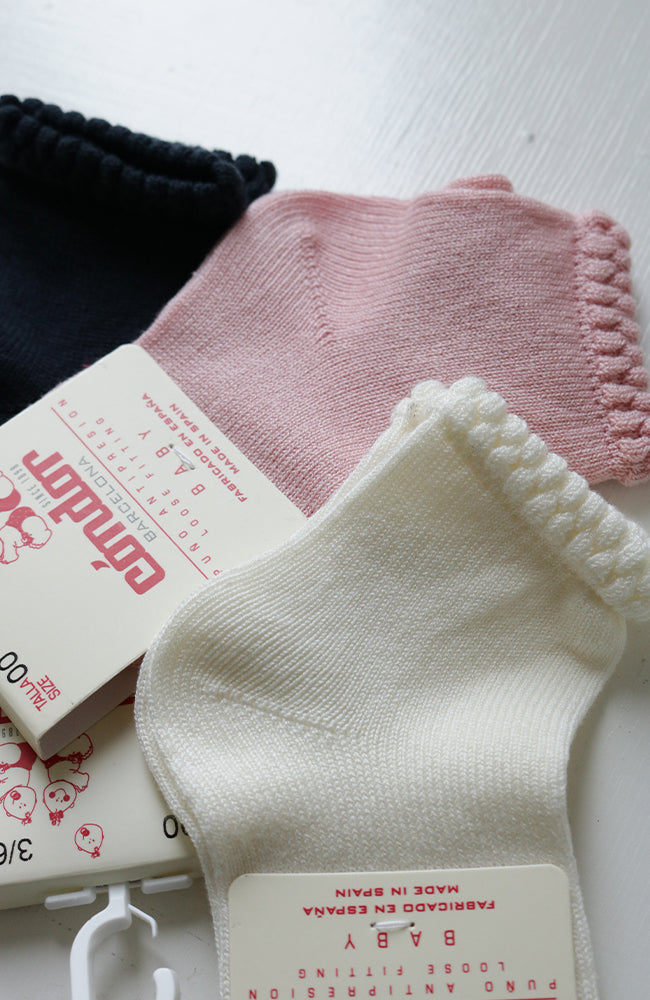 Short Socks w/ Patterned Cuff - Pale Pink