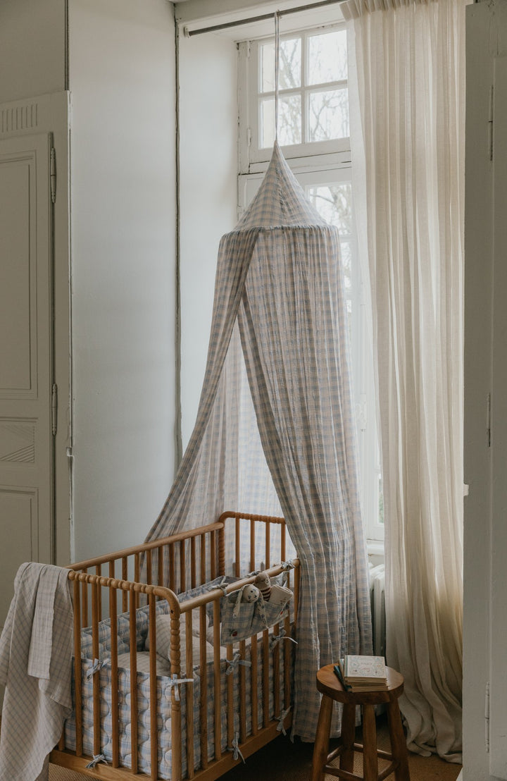 Quiltad Sängficka - Plaid Sky Blue