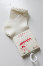 Short Socks w/ Patterned Cuff - Cream