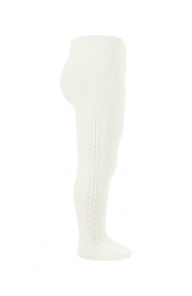 Warm Cotton Tights w/ Side Openwork - Cream Condor Strumpor