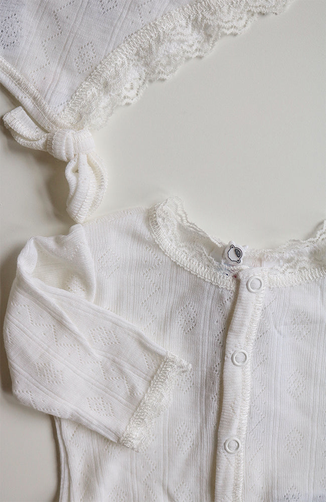 Ull/Silk Onepiece w/ Lace - Nature white