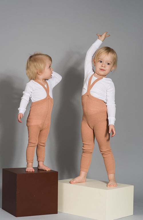 Footless Tights With Braces - Light Brown